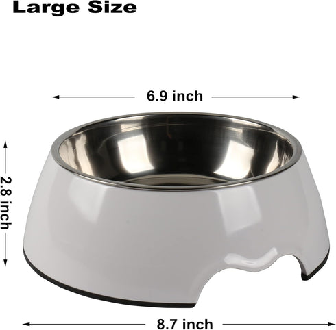 M&BGWPP Melamine Plastic Dog Food Bowl, Non Skid Base,Anti-Slip Pet Feeder Bowls, 2-in-1 Removable Stainless Steel Pet Feeder Holder for Dogs and Cats (28oz 8.66in*2.83in, White)