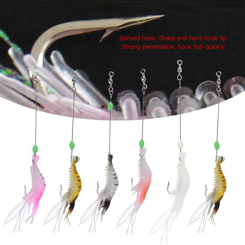6Pcs Alomejor Soft Silicone Artificial Shrimp Lure Bait, Lifelike Fishing Tackle with Hook for Trout Perch Salmon, High