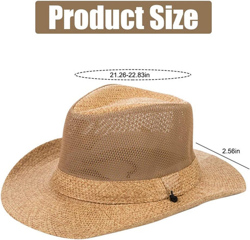 Unisex Fishing Hats Wide Brim Straw Panama Hat Fedora Beach Sun Hat UPF50+
