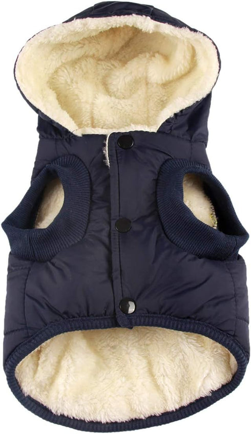 Extra Warm Dog Hoodie with Fleece Lining for Medium Dogs, Blue, Winter Jacket Pet Coats with Hooded