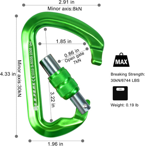 SEPEAK UIAA 30kN Locking Climbing Carabiner, Heavy Duty Screwgate Clip for Outdoor Climbing, Mountaineering, Camping