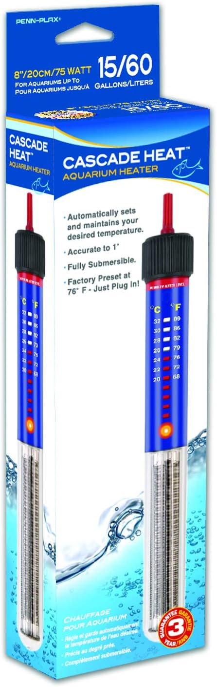 Penn-Plax Cascade Heat Aquarium Heater – Fully Submersible – Great for Freshwater and Saltwater Fish Tanks – 8.5” Length – 75 Watt