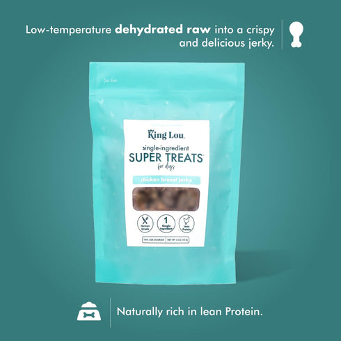 1 lb King Lou Pets - Chicken Breast Jerky for Dogs - USA-Made Dehydrated Chicken Dog Treats - Fresh Breast Prior