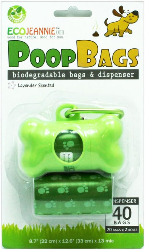 Dog Waste Bags with Dispenser, Biodegradable Lavender Scented Dog Poop Bags (2 Rolls)