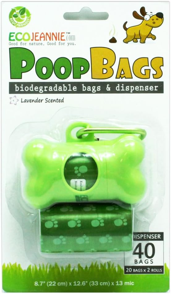 Dog Waste Bags with Dispenser, Biodegradable Lavender Scented Dog Poop Bags (2 Rolls)