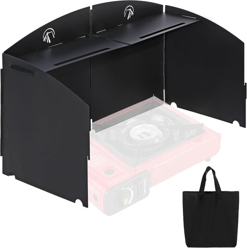 REDCAMP Folding Camping Stove Windscreen, Portable 4 Plates Iron Wind Blocker with Storage Bag for Cooking