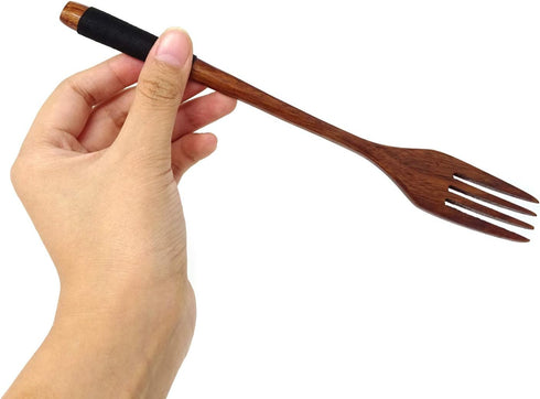 Honbay 3PCS Japanese Style Wooden Flatware Set with Retro Cloth Pouch for Travel or Daily Use