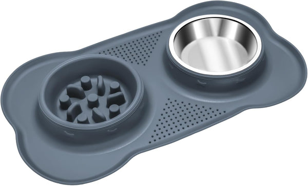 Slow Feeder Dog Bowls, Non-Skid Silicone, Non-Spill Drinking Bowl for Small Medium Dogs and Cats, Dishwasher Safe