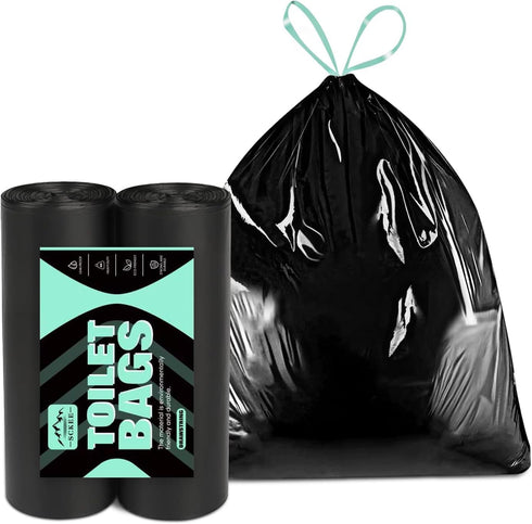 Sckee 50 Pack Heavy-Duty Waste Liners, Leak-Proof Potty Bags with Drawstring, Portable