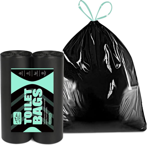 Sckee 50 Pack Heavy-Duty Waste Liners, Leak-Proof Potty Bags with Drawstring, Portable