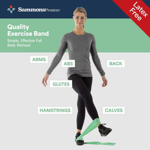 Sammons Preston Non-Latex Exercise Band, 5 Pack, Improve Strength, Dexterity, Flexibility, Set of 5 Resistance Levels