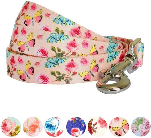 Blueberry Pet 9 Patterns Durable Spring Scent Inspired Rose and Butterfly Print Dog Leash 4 ft x 1", Large, Pastel Pink