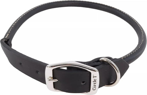 Coastal Pet Circle T Oak Tanned Leather Round Dog Collar, Black, 1" x 18", Comfortable for Long Hair Dogs