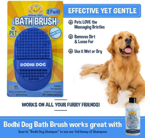 Bodhi Dog Shampoo Brush - Pet Grooming & Bath Supplies for Cats and Dogs, Two Pack, Blue