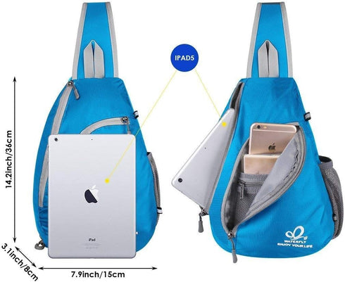 WATERFLY Crossbody Sling Bag, Small Water Resistant Backpack, Lightweight Shoulder Chest Daypack for Men Women Hiking