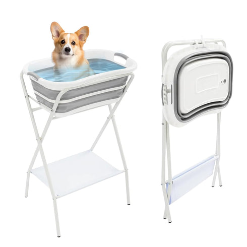 MELONGKAYLON 2 in 1 Dog Bathtub Small Pet Bathtub with Stand, Foldable Pet