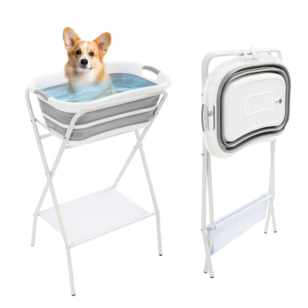 MELONGKAYLON 2 in 1 Dog Bathtub Small Pet Bathtub with Stand, Foldable Pet