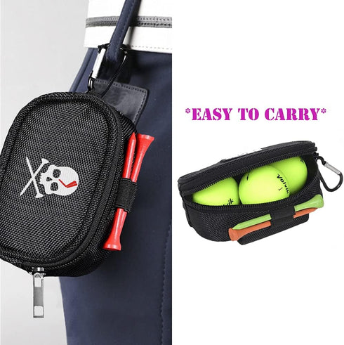 Skull Golf Ball Pouch - Durable Polyester Golf Tee Organizer Bag with Zipper Hook & Waist Belt for Men Women