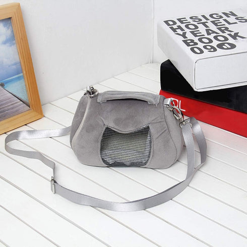 Wontee Portable Hamster Carrier Bag for Outdoor Travel, Adjustable Shoulder Strap for Small Pets (Grey)