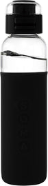 SOMA Glass Water Bottle with Silicone Sleeve, Sport Cap, 17-ounce, Black