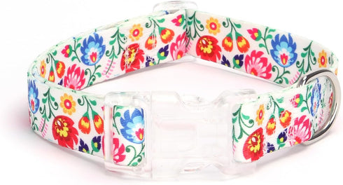 Adjustable Dog Collar, Soft Nylon, Durable, Special Design Patterns, Perfect Gift for Small Medium Large Dogs, L, White