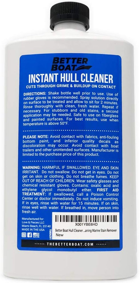32oz Sailboats, Fiberglass Boat Hull Cleaner, Marine-Grade Stain Remover & Restorer, Deck Cleaner for Boats, Pontoons