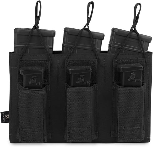 KRYDEX Triple/Double/Single Open-Top Mag Pouch for 5.56 .223 Magazine with 1911 HK45 Glock 9mm Pouch