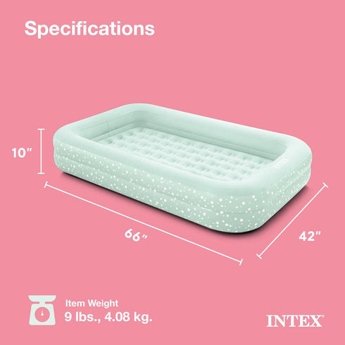Intex Kids Travel Air Mattress Inflatable Bed with Raised Sides and Hand Pump - Portable Blow-Up Toddler Traveler Bed