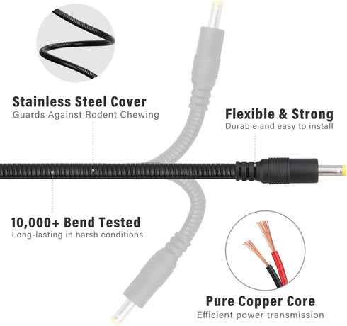 KSK 98-Inch Chew-Resistant Power Cord for Trail Cameras with Alligator Clips