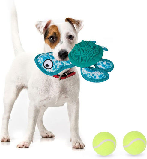 Chew Toys for Aggressive Chewers, Durable Turtle Shape Dog Toys with 2 Tennis Balls (Green)