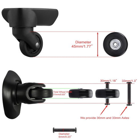OwnMy 45mm x 18mm Luggage Wheels Replacement Set of 4, Mute Suitcase Replacement Wheels with Black Screws, Axles,