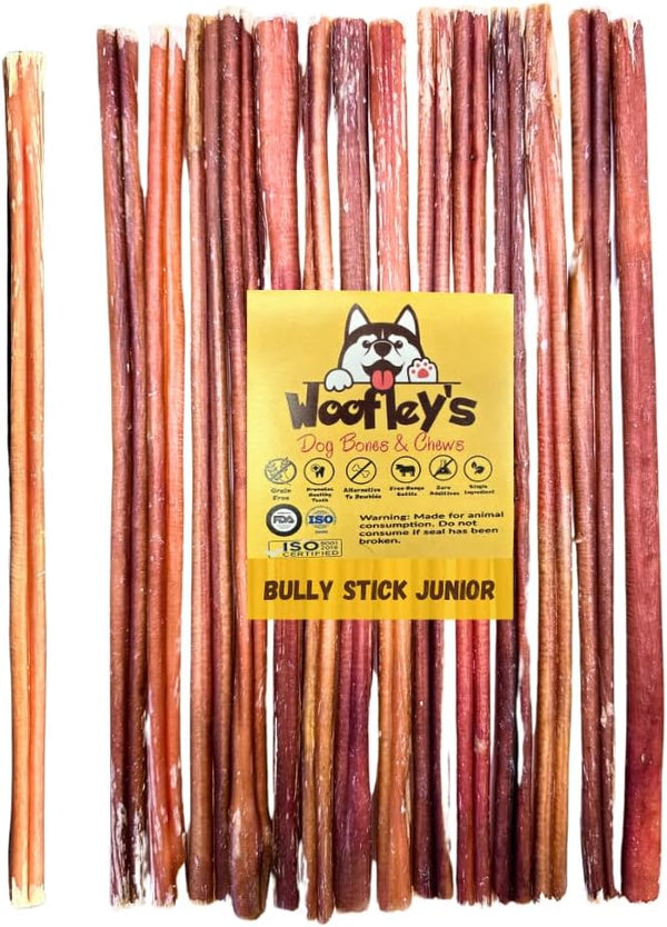Woofley's 12 Inch Bully Sticks for Small Dogs - (15 Count) - Safe and Easily Digestible Dog Chews