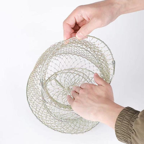 PSGGARY Steel Wire Galvanized Collapsible Crab Fisher's Basket, Metal Rustproof Portable Fishing Basket Cage