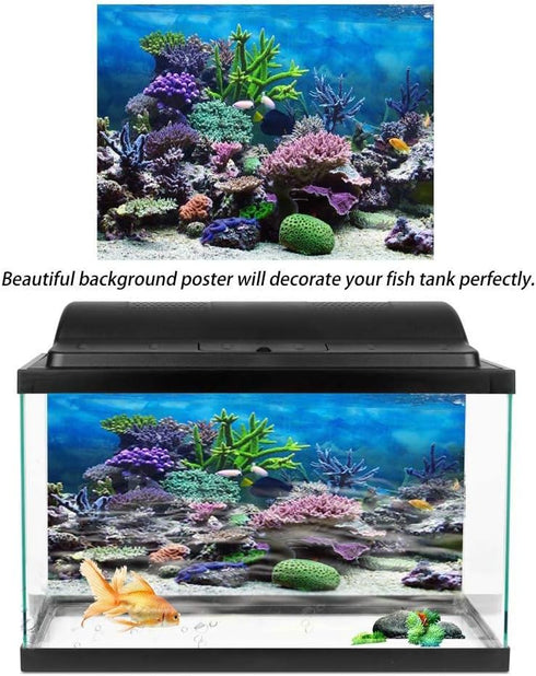 Aquarium Background Poster, 3D Effect PVC Adhesive Underwater Coral Reef Decor, Cling Decals Sticker (76x30cm)