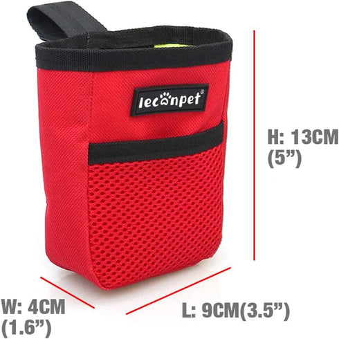 leconpet Portable Dog Treat Pouch, Red Snack Storage Holder for Training and Walking