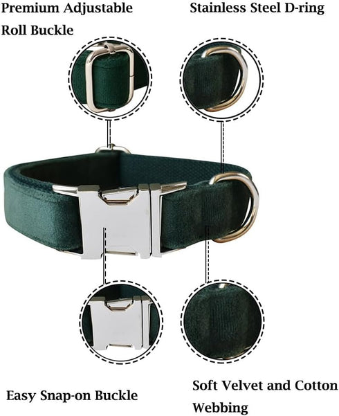 Adjustable Dog Collar with Bow Tie, Velvet Pet Collar for Small Medium Large Dogs and Cats, Neck 10.6-16.1 Inches