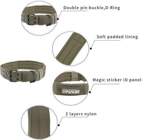 EXCELLENT ELITE SPANKER 1.5" Width Military Dog Collar - Adjustable Metal D Ring & Buckle Working Dog Collar (Ranger