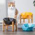 Ceramic Tilted Elevated Pet Bowl with Bamboo Stand, Blue - No Spill Feeder for Cats and Dogs