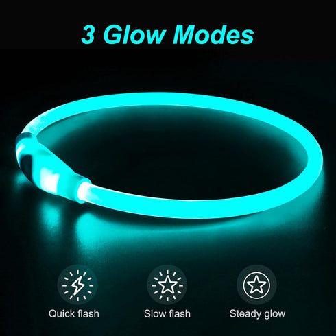 Light Up Dog Collars, Single-Color USB Rechargeable Dlitk LED Dog Collar 1 Count, TPU Cuttable Size Glow Collar for Dogs, Dog Collar Light for Large Medium Small Dogs Walking at Night (Cyan)