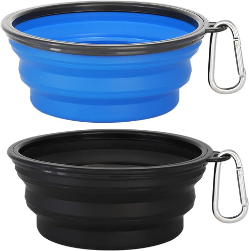 Kytely 2 Pack Large Collapsible Dog Bowl, 34oz Foldable Travel Bowls, Portable Pet Feeding Cup for Hiking, Black+Blue