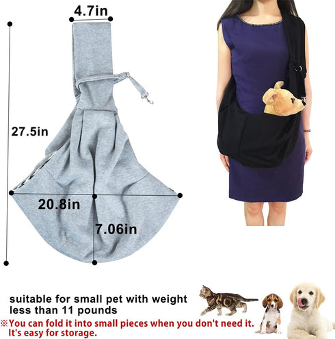 Dog and Cat Sling Carrier, Little Pet Shoulder Crossbody Slings for Outdoor Traveling (Gray)