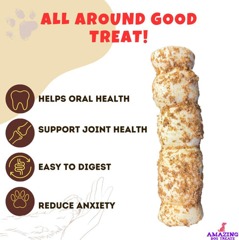 Amazing Dog Treats - Beef Cheek Rolls Mega Thick (Bully Dust Flavor, 10" - 6 Count) - Safe Rawhide Alternative