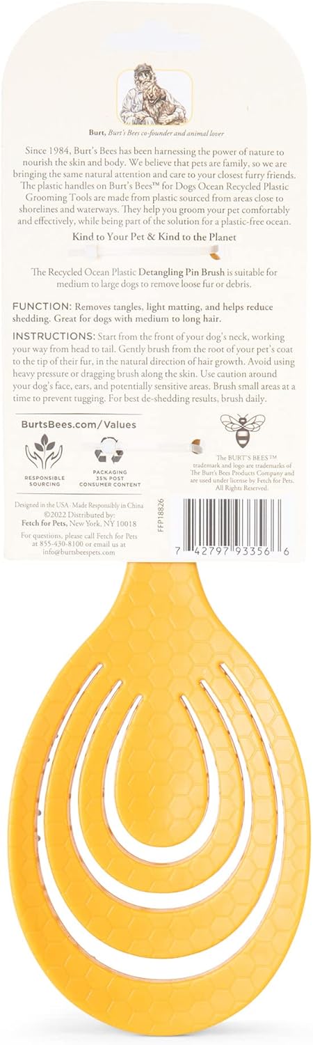Burt’s Bees for Pets Detangling Pin Brush - Dog Brush for Medium to Long Hair with Recycled Handle