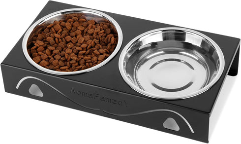 Elevated Cat Bowls, 5° Tilted Raised Metal Bowl with 2 Thick Stainless Steel 13.5 oz Bowls