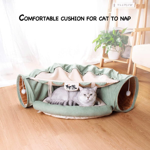 LEFTSTARER 2-in-1 Collapsible Cat Tunnel for Indoor Bed and Hideout - Pet Dog Rabbit Bunny Ferret Tunnel Tubes Toys