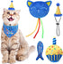 BINGPET Cat Birthday Catnip Toys, Cat Birthday Hat, Bandana and Cake Interactive Plush Kitten Chew Toys