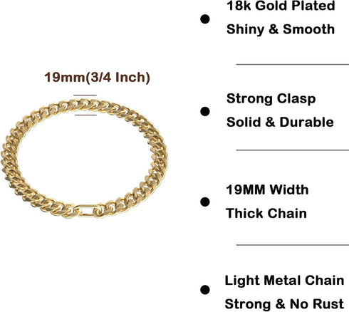 19MM Thick Light Metal Cuban Link Dog Collar, Gold Chain Necklace for Small Dogs - 12" Length