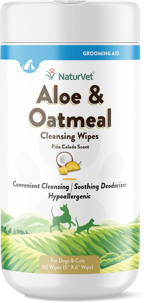 NaturVet Aloe & Oatmeal Cleansing Wipes for Dogs & Cats, 60 Count
