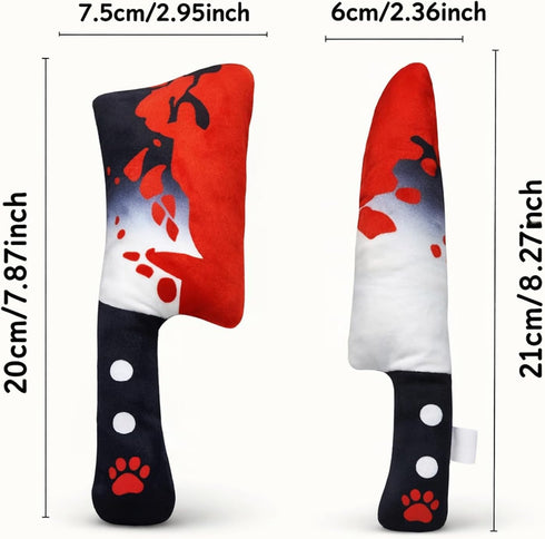 2-Pack Set Halloween Squeaky Dog Toy - Plush Knife and Cleaver Design, Interactive Sound Toys for Dogs, Perfect