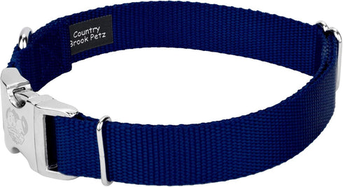 Country Brook Petz Premium Nylon Dog Collar with Metal Buckle - Medium, 3/4 Inch, Royal Blue